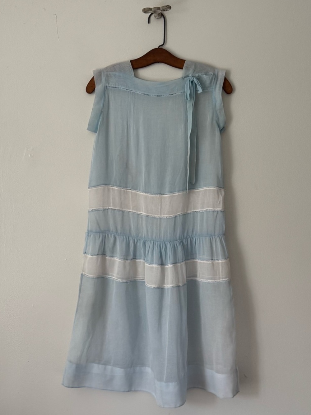 1920s Cotton Voile Patchwork Blue and White Stripe Sun Dress